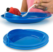 Spill-Proof Scoop Plate, 9" 2 Pack - Dish with Wall for Disabled, Handicapped,