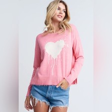 Lisa Todd Tainted Love Heart Breaker Pink Long Sleeve Graphic Sweater Sz Large