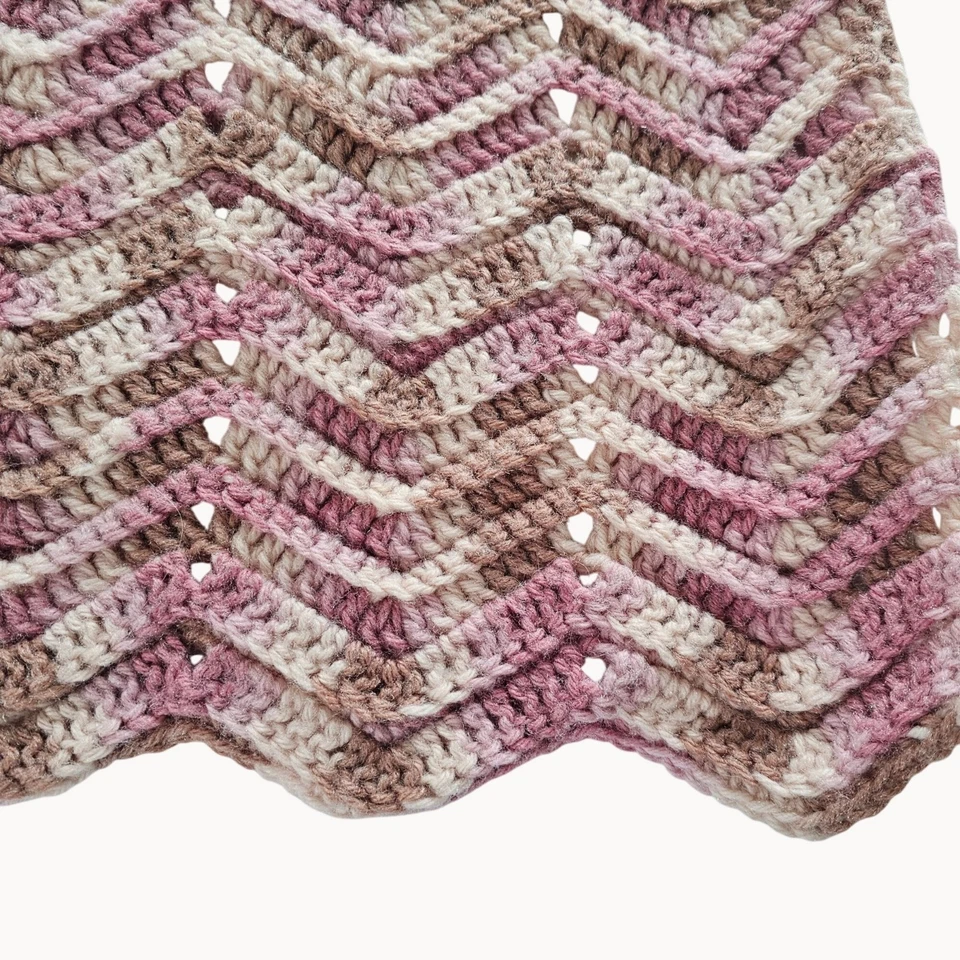 Manta afgana de colección tejida a ganchillo Ombre Chevron ondulada lana tejida tiro Grannycore Foto 2 de 4