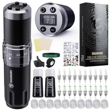 Wireless Tattoo Gun Kit, Rotary Tattoo Machine Pen with 2 Batteries Power Sup...
