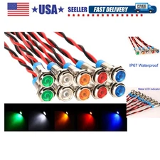 10pcs 6mm 1/4" AC/DC 12-24V LED Metal Indicator Light Waterproof Signal Lamp ...