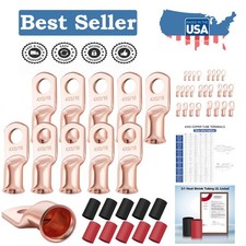 10PCS 4 AWG-5/16" Ring Terminals  Heat Shrink Tubing - Copper Quality Assured