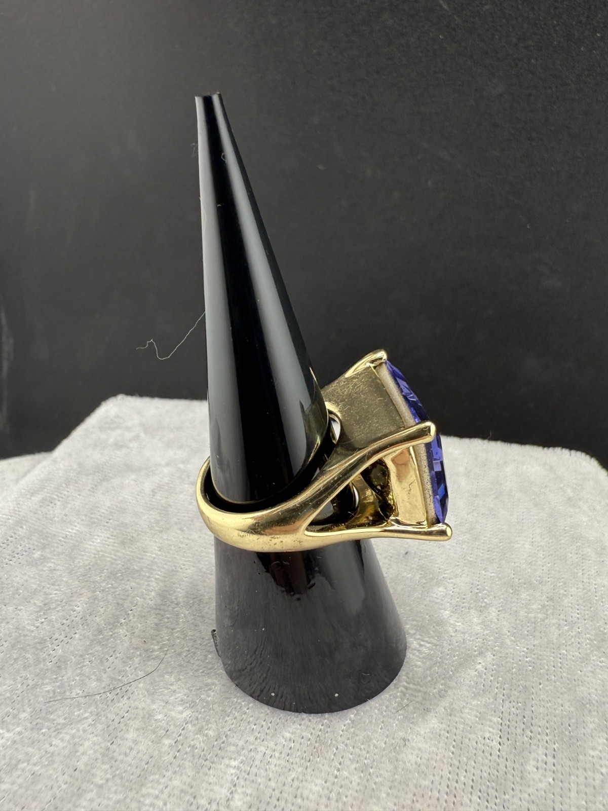 Vintage Statement Ring Blue Rhinestone Chunky Gol… - image 5