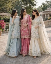 Elegant Designer Silk Kurta Palazzo With Dupatta For Wedding  Party Wear bridal