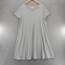 Talbots Dress Womens Large White Black Striped T Shirt Swing Mini Short Sleeve