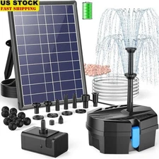 Solar Pond Filter Pump Kit W/ 3600mAh Battery Backup & 8 Nozzles Koi Fish New
