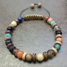 Mens Bead Bracelet Cuff Wristband Bangle Stone Wood Knotted Adjustable Rope Gift