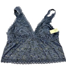 NWT Aerie Navy Blue Show Off Paisley Lace Padded Plunge Tank Top Large