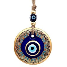 3.2" Glass Blue Evil Eye Wall Hanging Floral Design Gold 3.2" Blue, Gold 