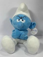 Nanco Grumpy Smurf Plush 10in Tall - New with Tags Cartoon Doll