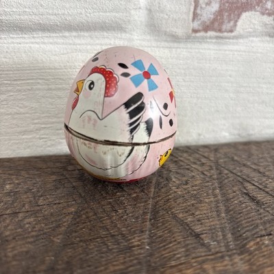 Vintage Haji Tin Easter Egg Toy Made In Japan Metal 2  Nostalgic Rare Chicks Hen
