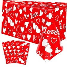 4 Pack Valentine's Day Tablecloth Love Heart Table Cover for Rectangle 51 x