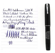 C1939 WATERMAN 32A-V BLACK 14K F-BBB FLEX NIB FOUNTAIN PEN RESTORED NO RESERVE