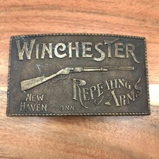 Vtg Winchester Repeating Arms Rifle Gun Bronze Brass Belt Buckle