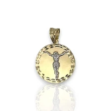 Jesus Medallion Two Tone Pendant - 14k Yellow Gold