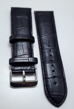 24mm Black Croco Embossed Leather Watch Strap Band Silver Buckle Replacement