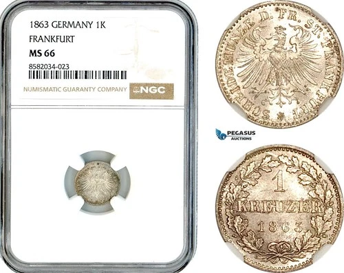 AL148, Germany, Frankfurt, 1 Kreuzer 1863, Billon, NGC MS66