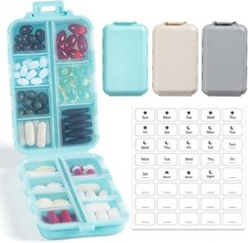 3 Pack, 14 GRIDS Travel Pill Organizer Box with Labels - Travel Medicine Case Ki