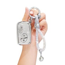 Key Fob Cover for Lexus with Diamond Bling Keychain, Compatible Small, WHITE