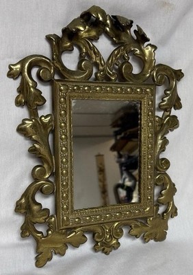 Ornate Brass  Mirror Antique Vintage Victorian  Gold 13 x 10 Wall Mount  Rococo