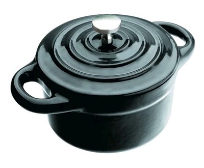ibili Round Mini Casserole, Black, 10 x 4.5 cm Enameled Cast Iron 