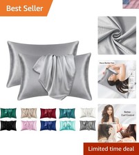 Cooling Satin Pillowcases for Skin  Hair - Set of 2 King Size, Silver Grey