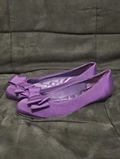 Coach and Four Women's Size 9 Purple Grosgrain Bow Flats Quilted Insole NICE