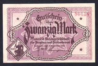 Eisleben Mansfeld AG für Bergbau u. Hüttenbetrieb 20 Mark 1.11.1922