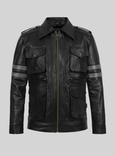Men  s Black Cowhide Leather Jacket: Resident Evil 6 Leon Kennedy Biker jacket