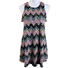Ava & Yelly Crochet Mini Dress Size 14 Multi Color Geometric Pattern Tunic
