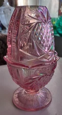 Fenton HEART FAIRY LAMP Iridescent PINK #8406 PINEAPPLE Votive Candle Holder EXC