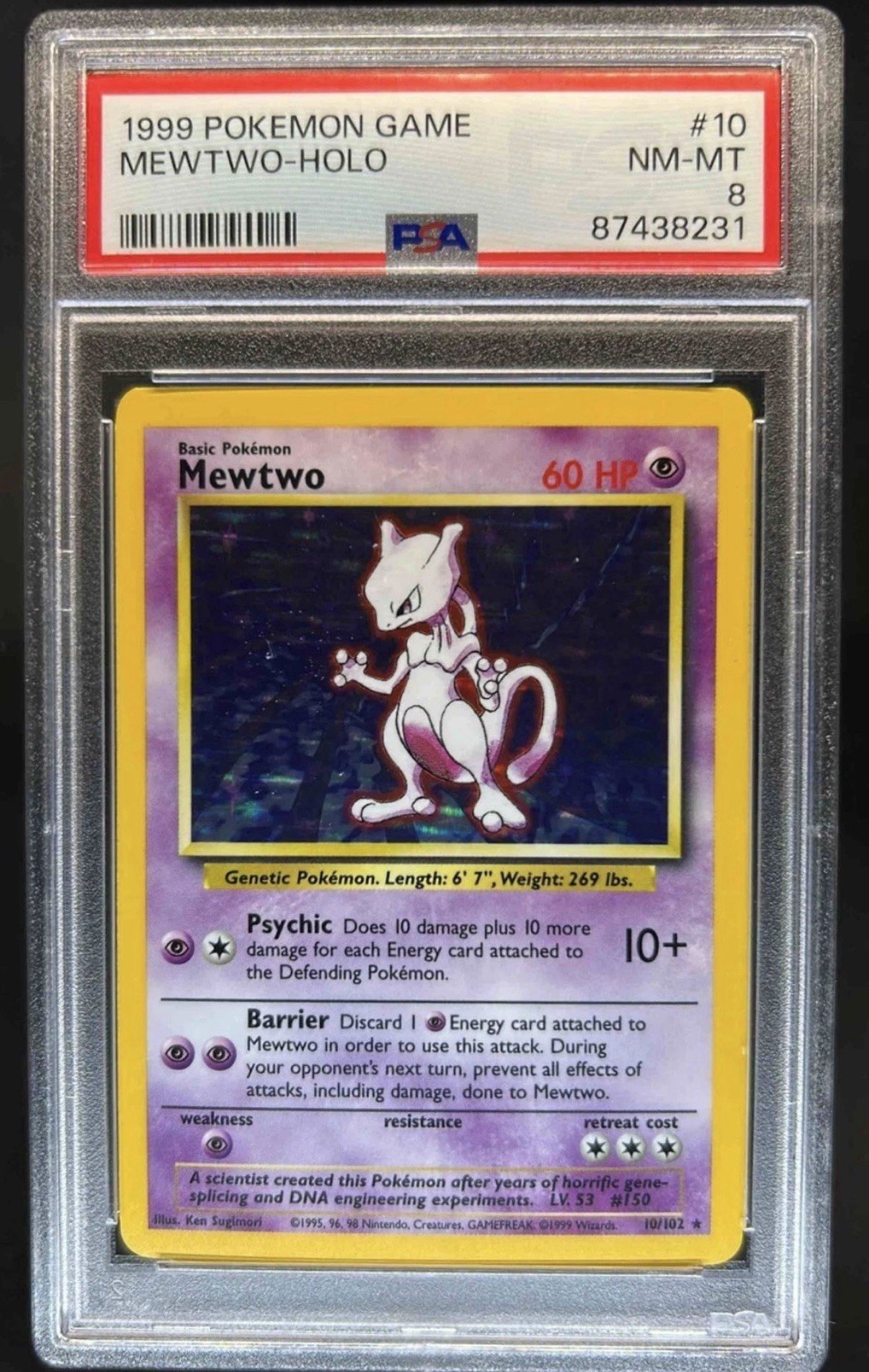 💎 GRADED PSA 8 MEWTWO - 1999 Pokemon Card Base Set Holo Rare Vintage 💎