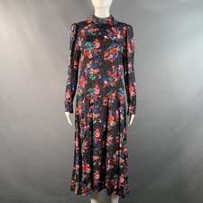 MARC JACOBS Size 6 Black Multi-Color Satin Floral Long Sleeve Knee-Length Dress