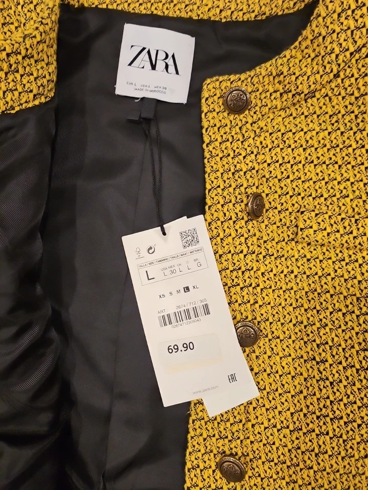 Zara Women Tweed Crop Jacket Size L New With Tag - Image 2 of 4