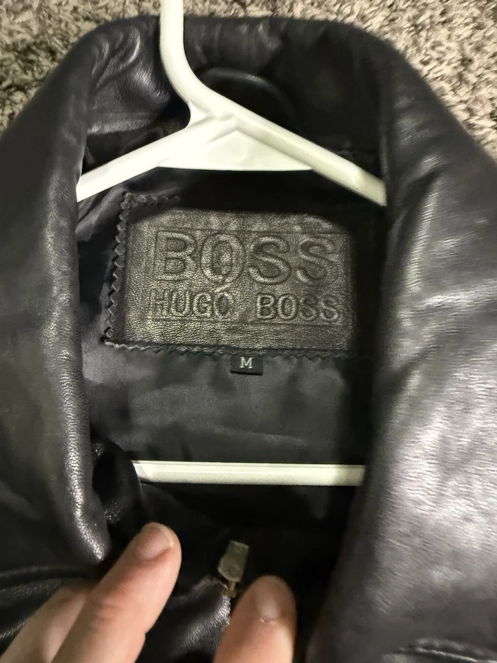 Hugo Boss Chaqueta de Cuero Negra Para Hombre’s M Genuino Cuero Cremallera Frontal Abrigo Clásico Foto 2 de 4