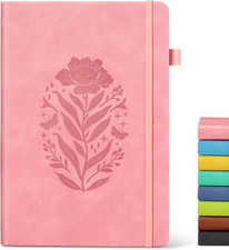 Lined Journal Notebook for Women, A5 Pink Hardcover Leather Journals