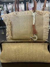 2PC Straw Handbag & Clutch Set Women Woven Raffia Tote Bag Summer Beach Purse