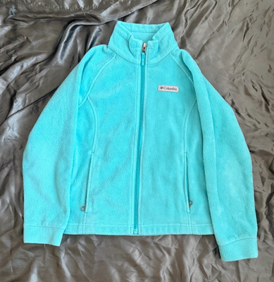 Columbia Girls Small 7/8 Teal Fleece Full Zip Jacket Pockets Outdoor