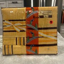 VTG Muscogee Towels Bathroom Towel Set Yellow Brown Mid Century Modern Atomicf