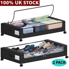 2 Pack XXL 60L Under the Bed Storage Bins Rolling Underbed Storage Containers