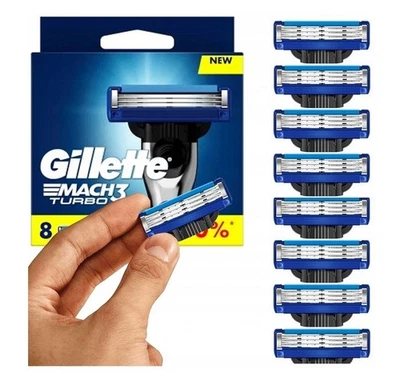 GILLETTE MACH3 TURBO RAZOR BLADES - PACK OF 8 - RAZOR BLADE REFILLS IN A BLISTER