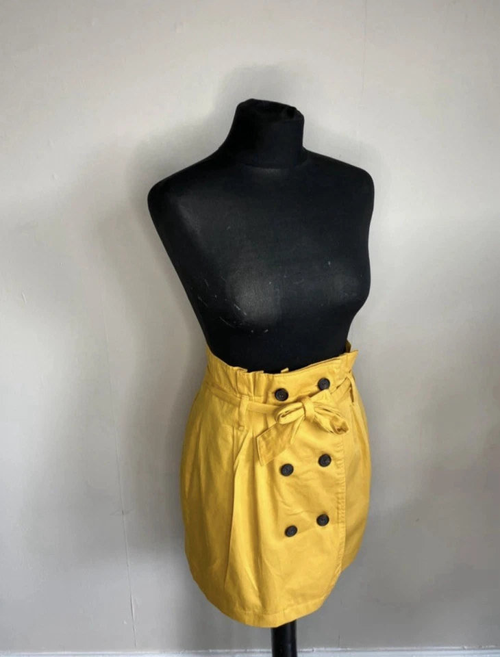 Bershka Mustard Yellow Belted High Waist Button Front Women’s Mini Skirt Size 10 - Image 2 of 4