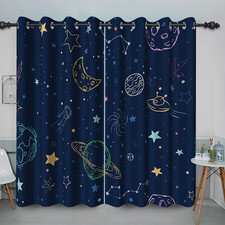 Baocicco Navy Blue Space Curtains For Boys Room - Cartoon Stars Planets Galaxy