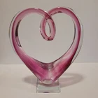 Vintage Murano Handblown Pink Glass Twist Heart on Glass Base 8¼"