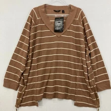 New Attitudes by Renee size 2X Brown Striped V Neck Waffle Knit Slouchy Top