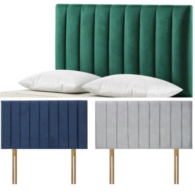 9 Panel geriffeltes Bett Kopfteil Plüsch Samt osmanisch Sofa Bettkopf Doppel KingSize