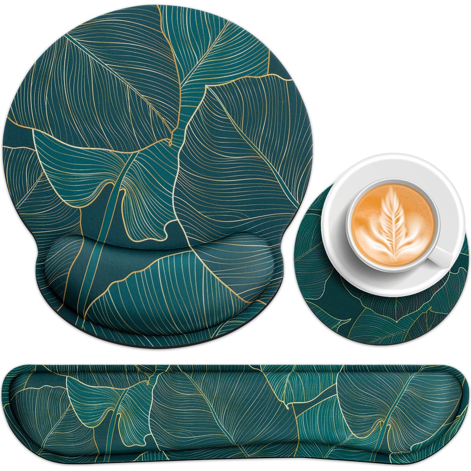 3-in-1 Keyboard Wrist Rest Mouse Pad with Cup Holder Anti-Skid Ergonomic Set