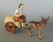 Esel mit Hirte auf Strohwagen sitzend für Krippenfiguren Größe 11 cm - 12 cm 