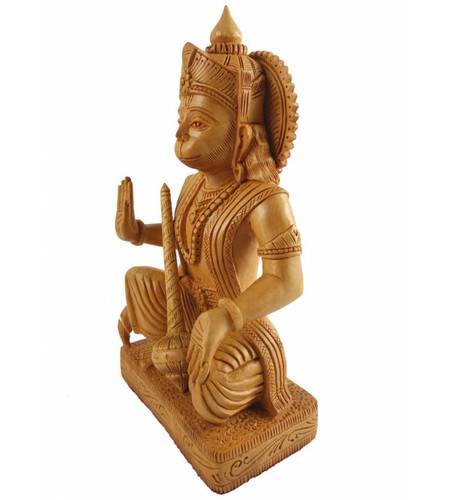 Beautiful Handcrafted Wooden Lord Hanuman Giving Blessing Statue From India (D1) - Picture 2 of 4