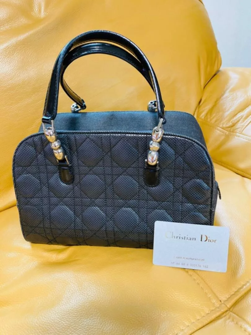 Sac à main Christian Dior cuir perforé denim cannage occasion excellent++ Japon